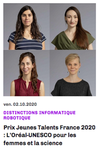 Prix Jeunes Talents France 2020 : L’Oréal-UNESCO pour les femmes et la science