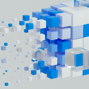 illustration réseau sans fil, cubes bleus et blancs volants